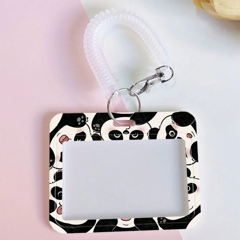 Kawaii Panda Pattern Card Holder with Retractable Spring Cord Suitable for Student Bus/Metro Card Meal Card Protection Case