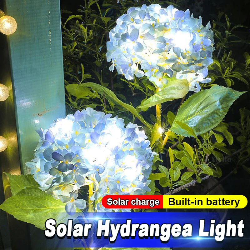 

Солнечный светильник в виде гортензии, разноцветный, на солнечной батарее, для сада, с одной головкой, имитация большого цветка гортензии, для украшения газона