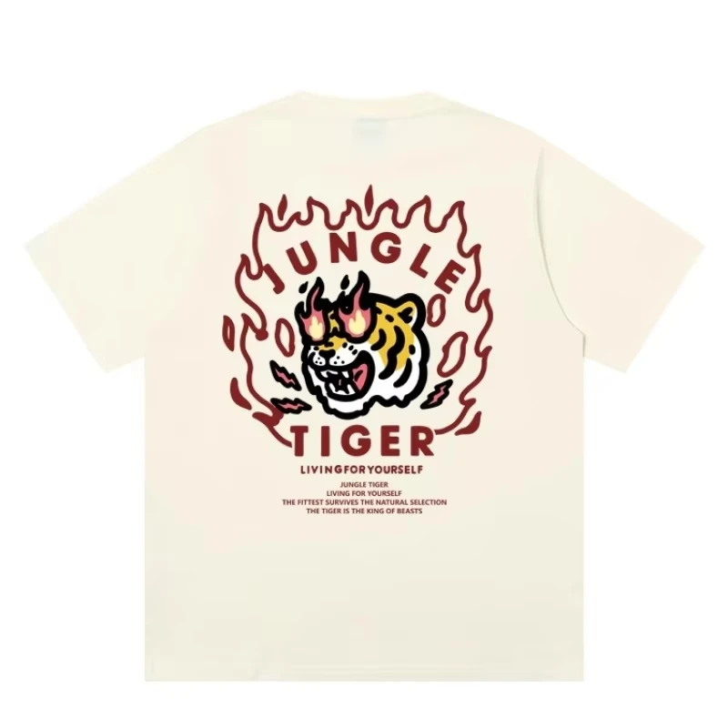 2026 Sommer Cartoon Tigerkopf Bedrucktes T-Shirt Unisex Oversized Hip-Hop Street Style Kragenloses Kurzarm-Oberteil