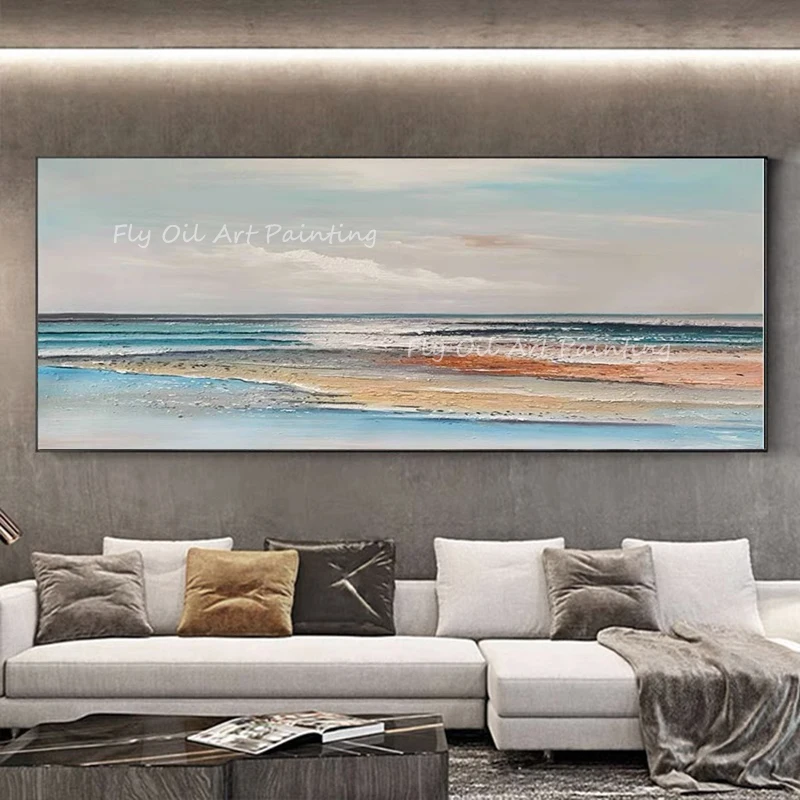 

100% Handmade large size modern simple pure ocean colorful thick art texture oil painting home decoration unframe