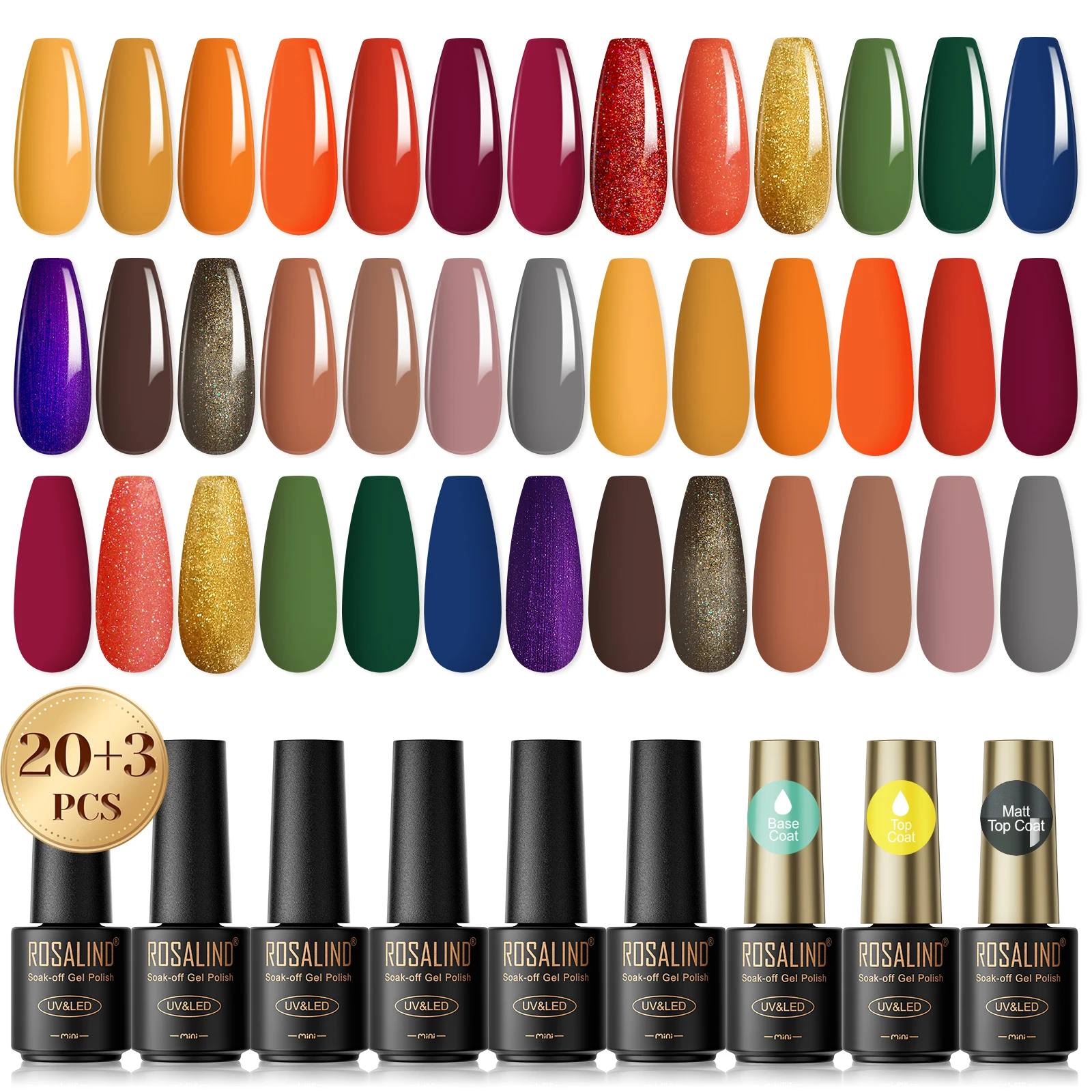 ROSALIND Shining&Classic Colors Gel Hybrid Nail Polish Semi Permanent Nail Gel Soak Off Gel Varnishes Set UV/Led Cure