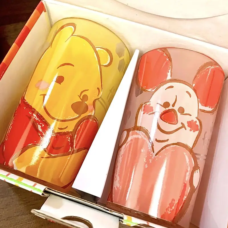 Disney Winnie the Pooh Toy Story Chip and Dale Glass Cartoon Couple Friends Cup Dormitory Home Water Cup with Gift Box for Gifts
