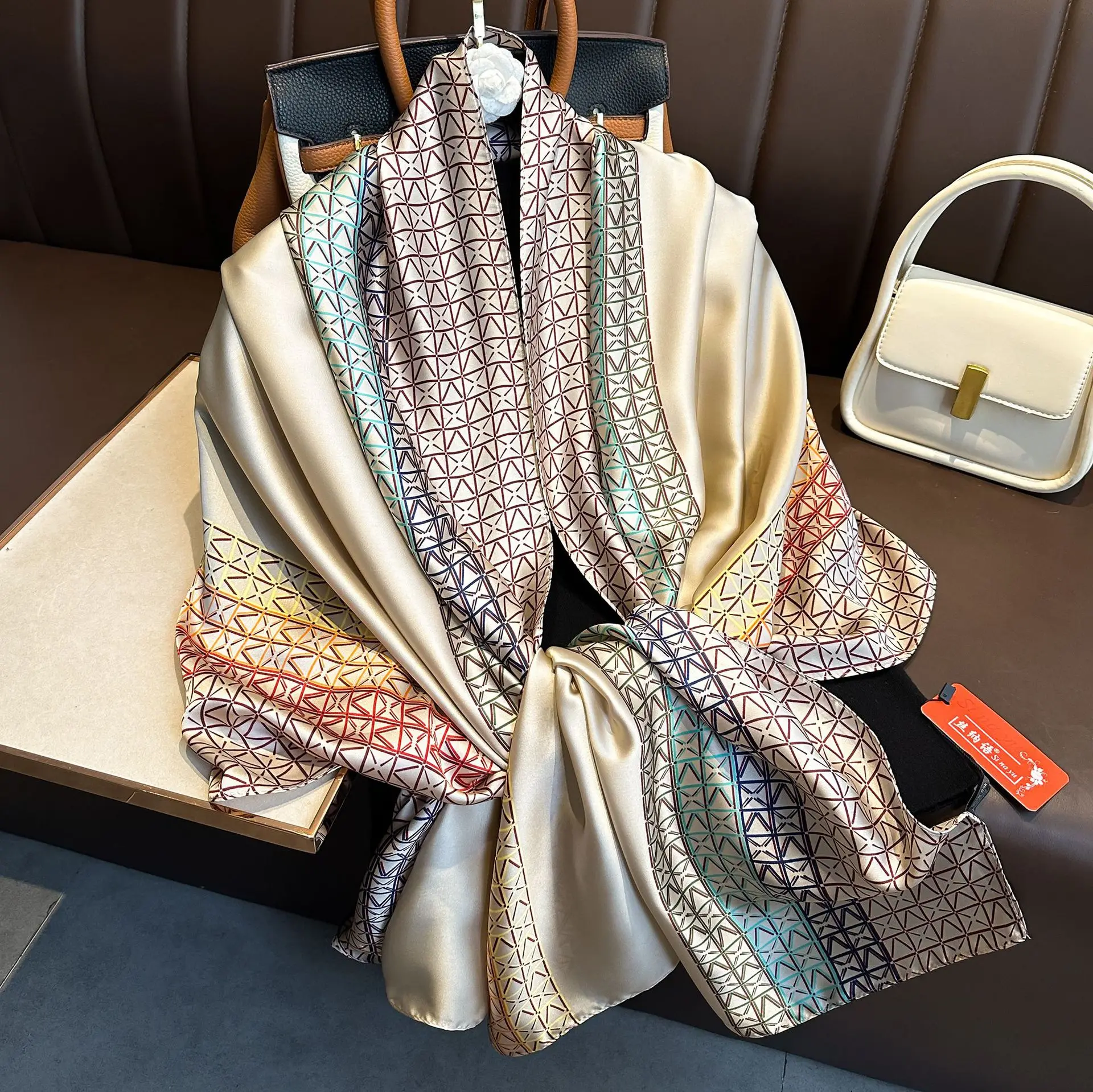 Luxury Brand Silk Scarves Women Fashion Print 180X90CM Long Scarf Popular Silk Headscarf Lady Sunscreen Beach Quality Shawl image 6