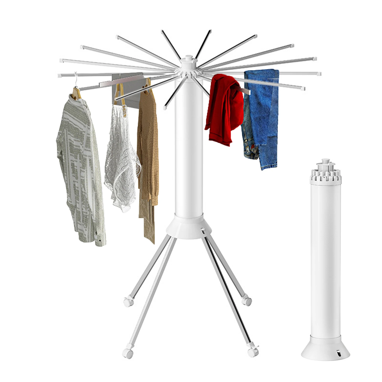 Foldable Tripod Clothes Drying Rack 360-degree Rotating Expandable Drying Rod Octopus Clothing Stand for Balcony and Bedroom