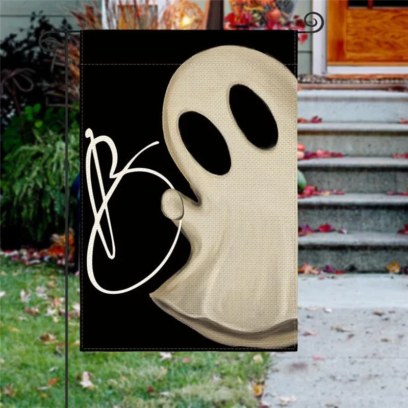 

A69P-Halloween Themed Linen Double-Sided Printed Garden Flag Holiday Decor Garden Flag Welcome Flag At The Entrance