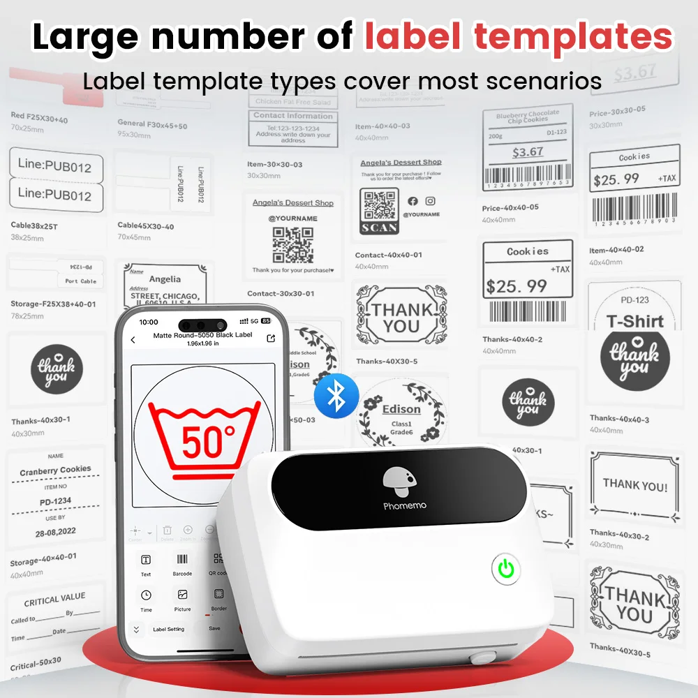 Stampante per etichette di spedizione Phomemo M421 Bluetooth 4x6, stampante termica portatile wireless per codici a barre E-commerce, connessione con telefono PC