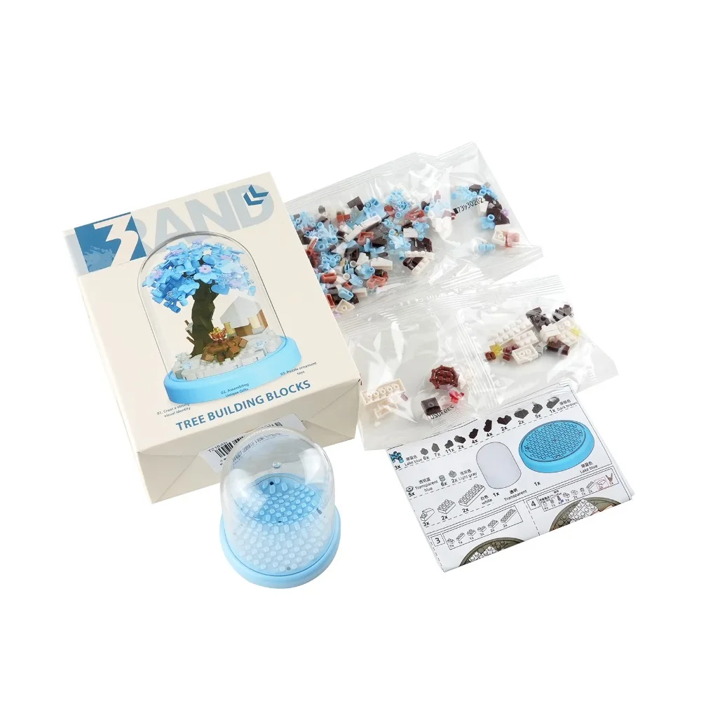 Winter Snow Tree House Building Set 278pcs Micro Particle Flower Pot Plant with Transparent Display Dome DIY Xmas Decor Gift