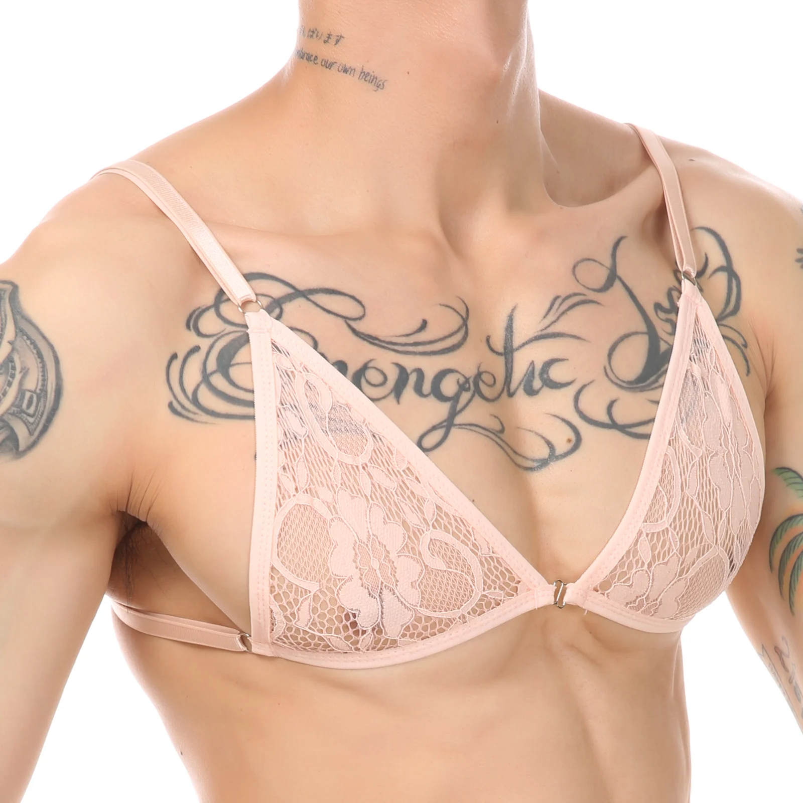 CLEVER-MENMODE Männer Sexy Bh Dessous Spitze Crossdressing Spaghetti Strap Bralette Tops Draht-frei Transparente Erotische Tanks