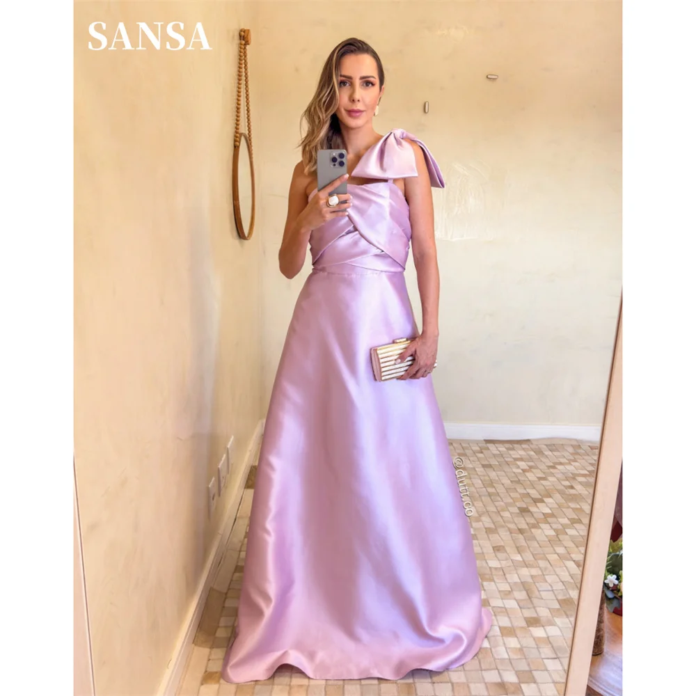 

Sansa Simple One Shoulder فساتين السهرة Lavender A-line Vestidos De Noche Elegant Satin Tulle Bow On Shoulder Prom Dresses 2024