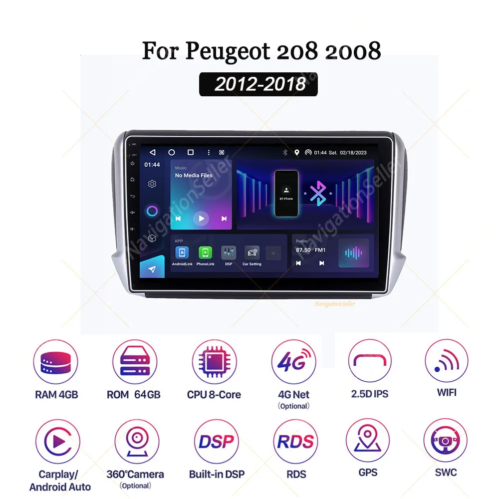 سيارة اللوحي أندرويد Carplay لبيجو 208 2008 2012-2018 راديو شاشة نظام تحديد المواقع والملاحة رئيس وحدة ستيريو نظام الوسائط المتعددة Netflix