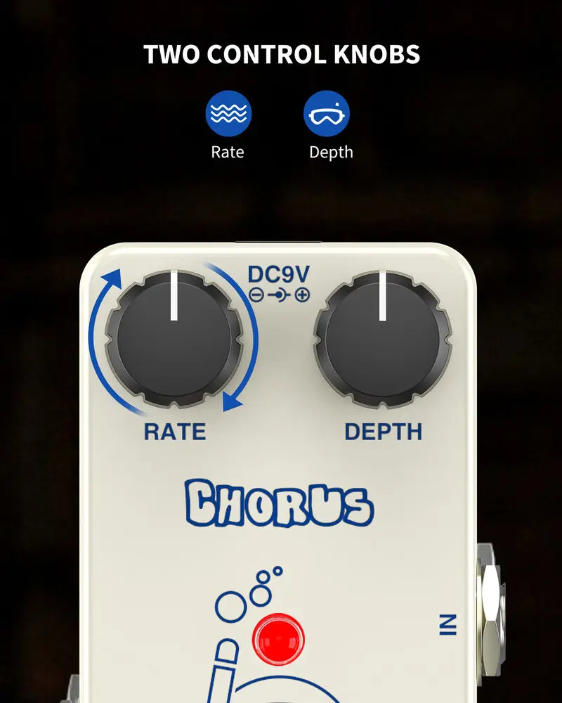 Pogolab True Bypass Chorus Fx Pedal - Eliminate Tone Suck W/ Studio Modulation, Metal Housing, Led & 9V Adapter
