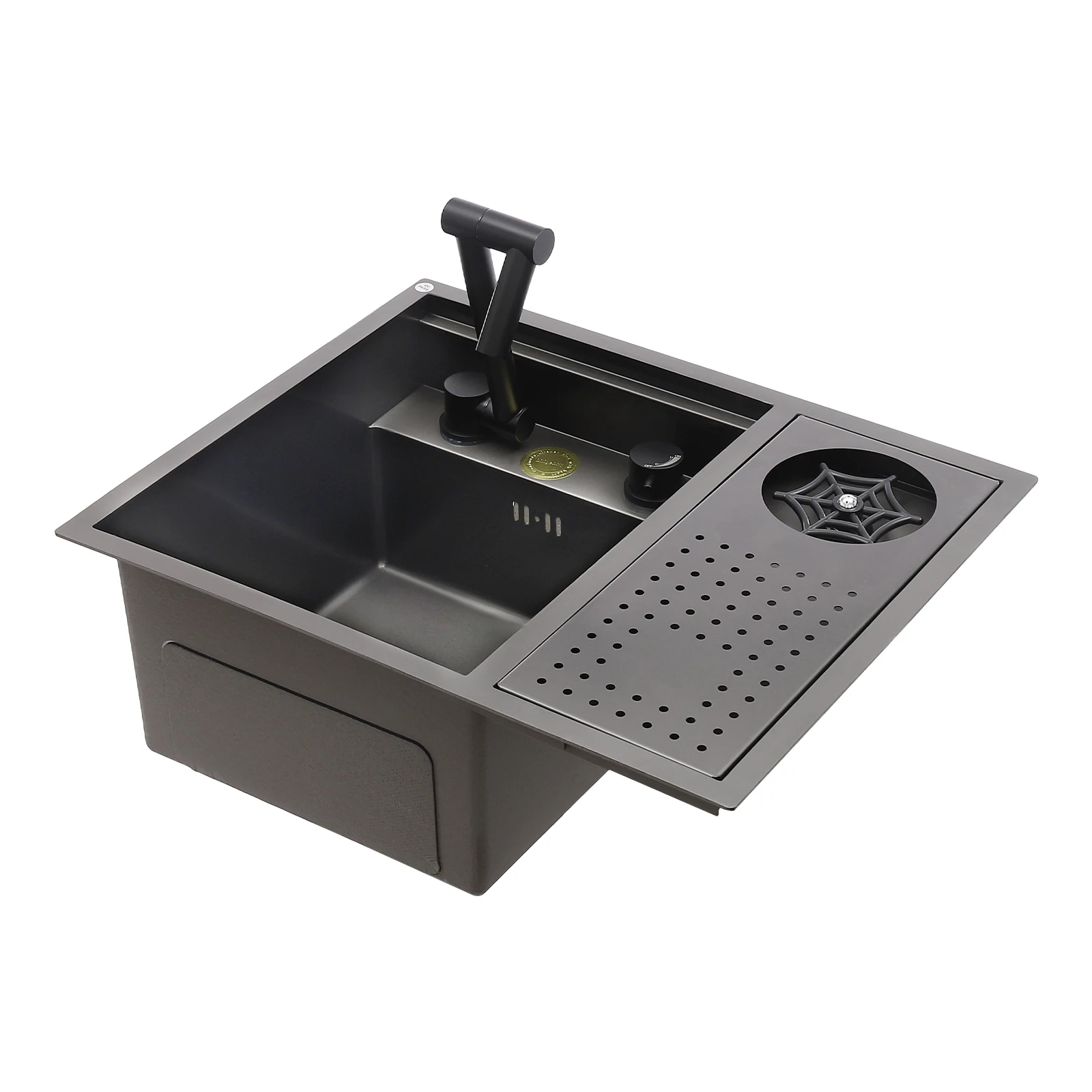 Nano-stainless Steel Kitchen Countertop Sink with 360° Rotatable Faucet and 90° Foldable Handles