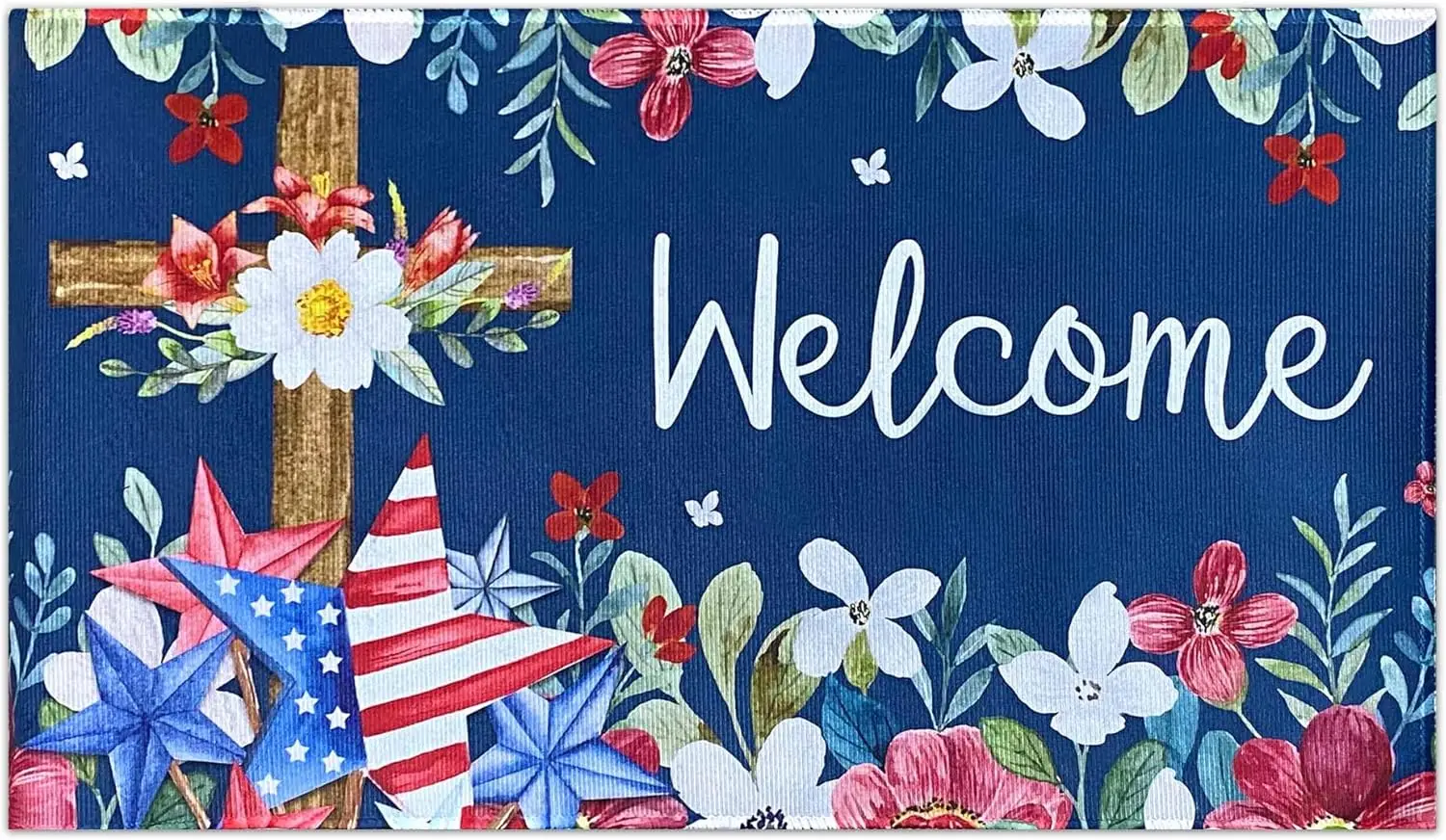 

4th July Patriotic Door Mat American Flag Stars Welcome Doormat Memorial Day Non Slip Floor Mat Indoor Outdoor Multiple Sizes