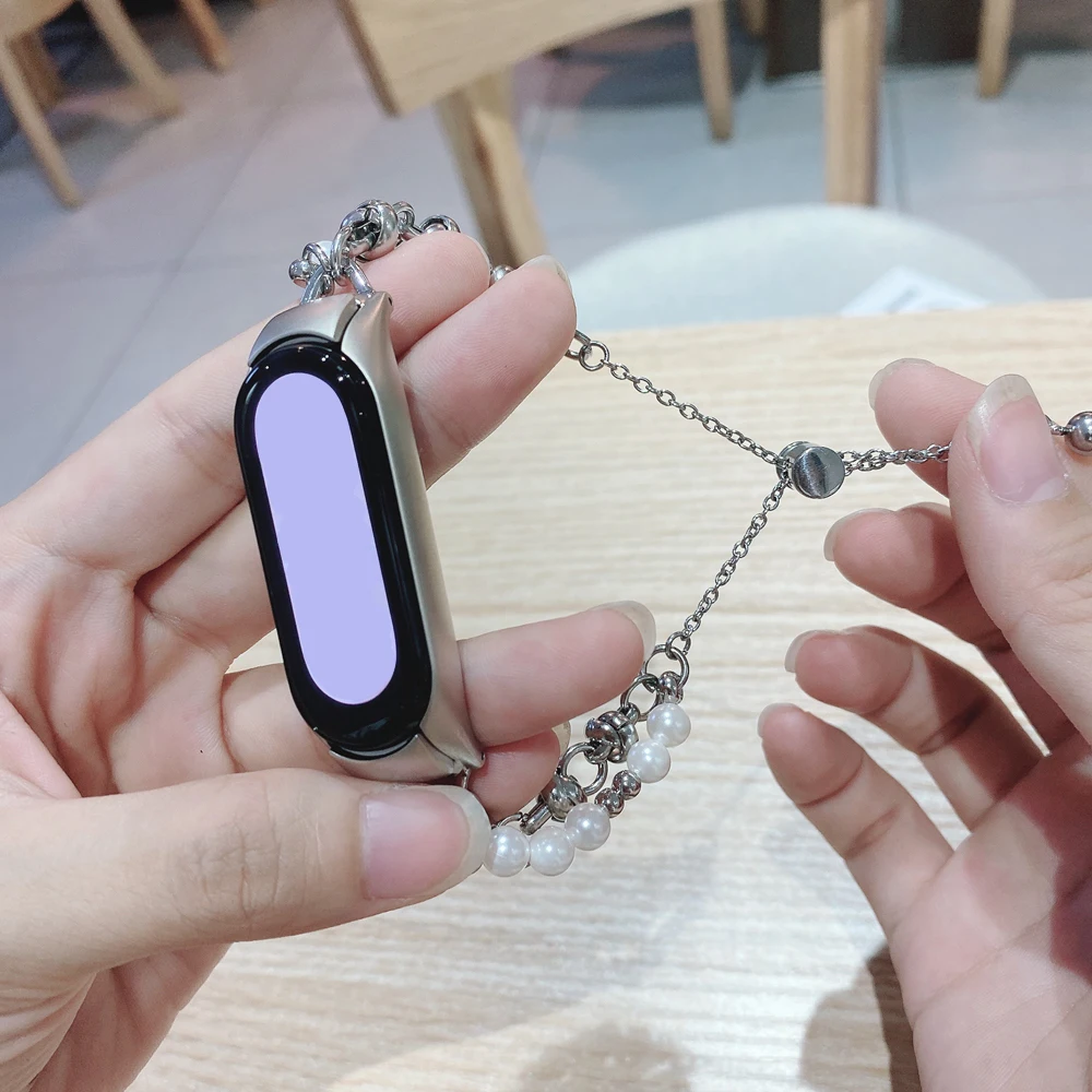 Young style Circle Pearl Chain Band for Xiaomi Mi Band 7 6 5 Strap Link for Smart Watch Miband 4 3NFC Adjustable Bracelet Correa