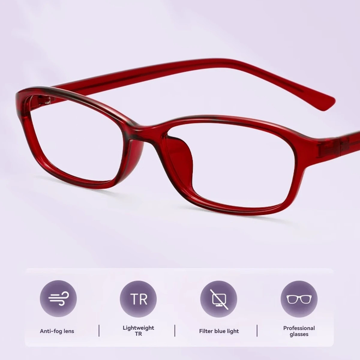 

Red TR Frame Myopia Prescription Eyeglasses Lightweight Anti-allergy Corrective Comfortable Nearsighted Eyewear for Women 6375