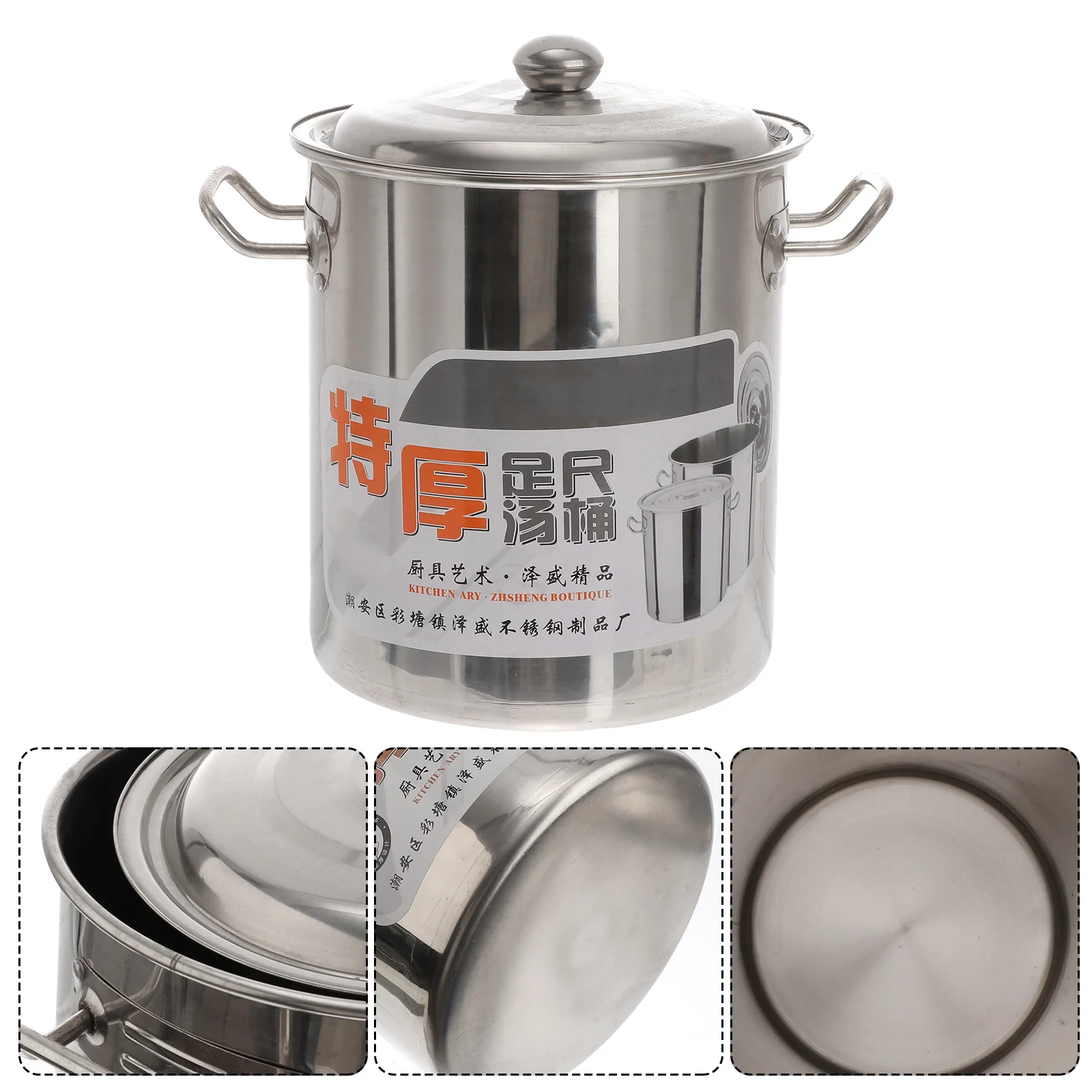 

Stainless Steel Stockpot 20L Large Capacity Soup Pot Heavy Duty Rice Bucket Lid Handles For Kitchen