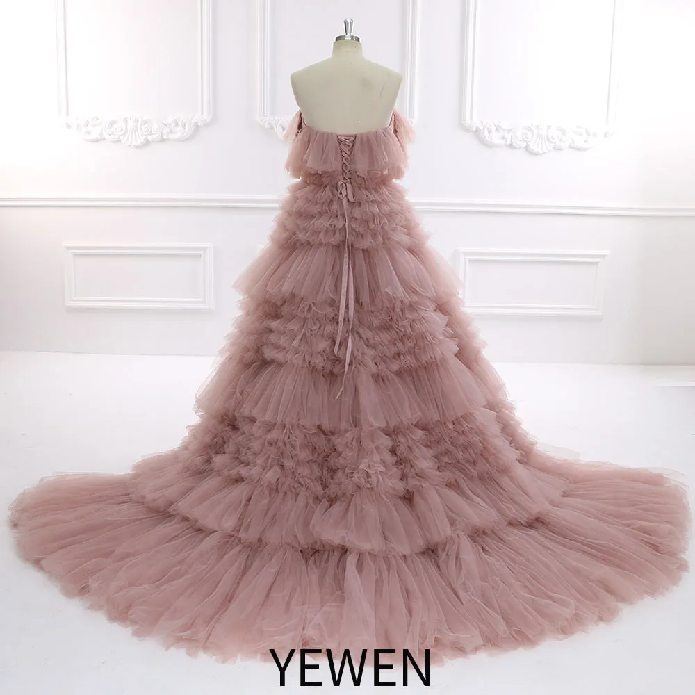 Elegant Off Shoulder Tiered Ruffles Formal Occasion Dresses for Photo Shoot Fancy Photography Props Custom Color YEWEN YW231157