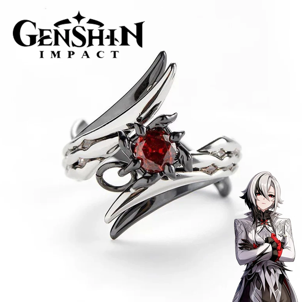 Game Genshin Impact Arlecchino Cosplay Finger Ring Metal Ring Adult Necklace Unisex Choker Chain Halloween Jewelry Accessories