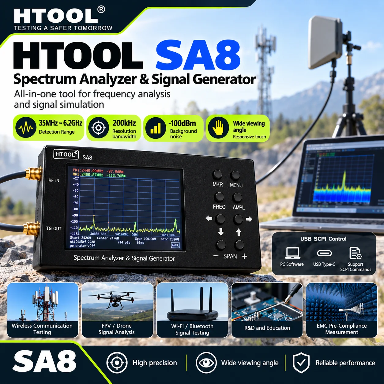 جهاز تحليل الطيف المحمول HTOOL - مراجعة Signal Generator Spectrum Analyzer وسعره