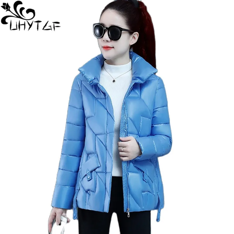 

UHYTGF 2022 5XL Autumn Winter Coats Women Quality Bright Down Cotton Thick Warm Parkas Jackets Female Casual Short Overcoat 1936