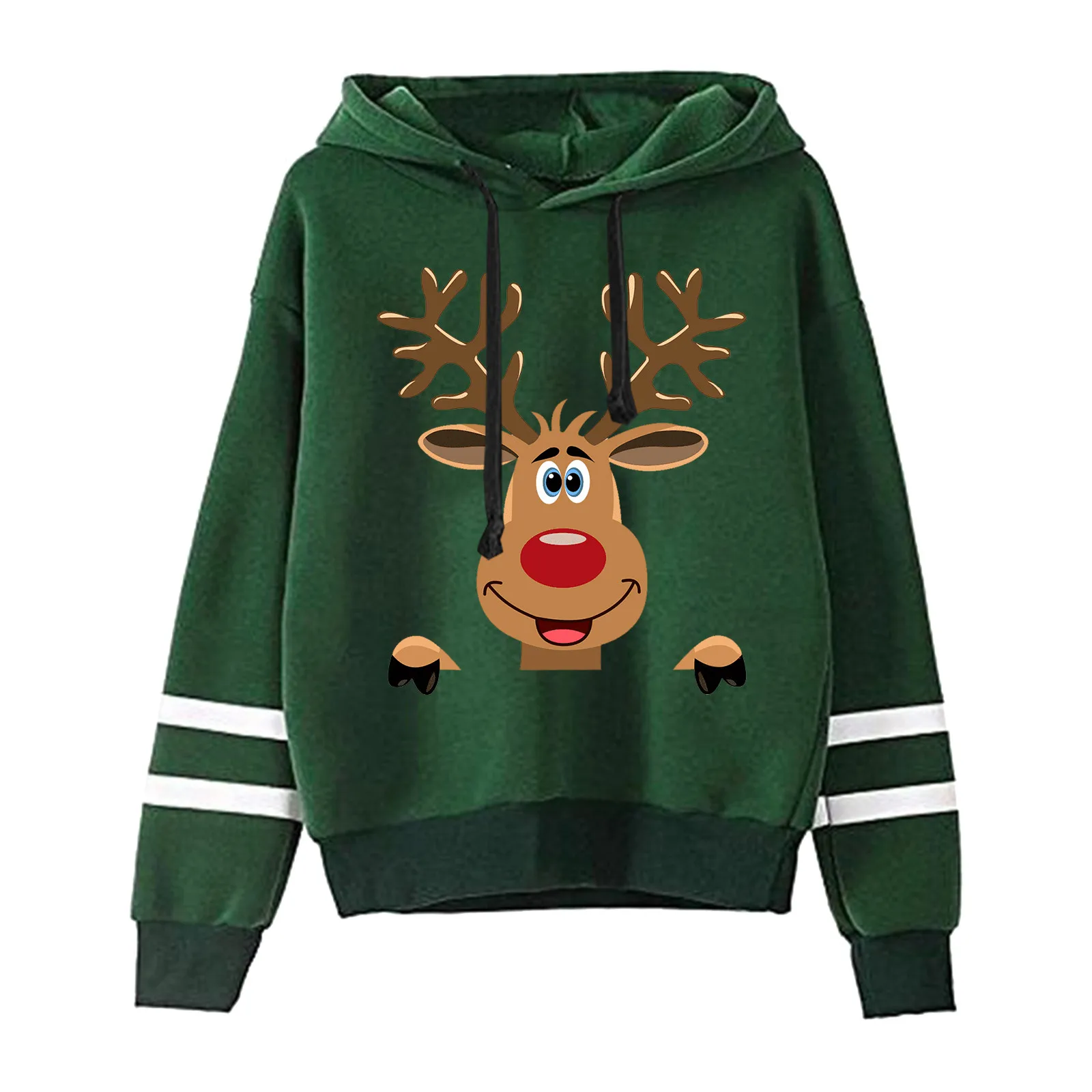 Christmas Sweatshirt Pullover Harajuku Deer Long Sleeves Women Hooded Print Casual Tops Women\'S Hoodies Sweatshirts Outfit 2024