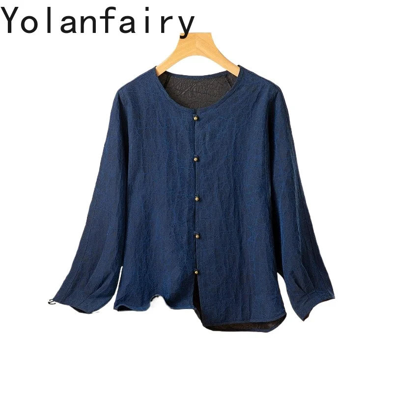 

YOLANFAIRY Высококачественные женские блузки из 100% натурального шелка тутового шелкопряда, коллекция 2026, из полупрозрачной марли, элегантные женские топы с круглым вырезом