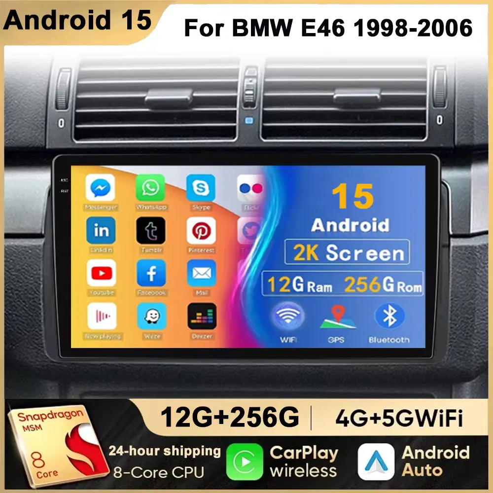 

Android 15 Carplay Auto For BMW E46 M3 1998-2006 Car Radio Multimedia Video Player 2Din 4G+WIFI GPS Navigation Head Unit Stereo
