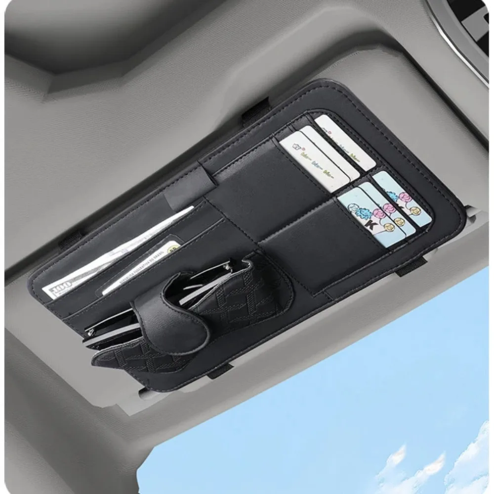 Multifunctional Car Storage Bag Sunshade Card Holder Sunglasses Clip Car Glasses Organizer