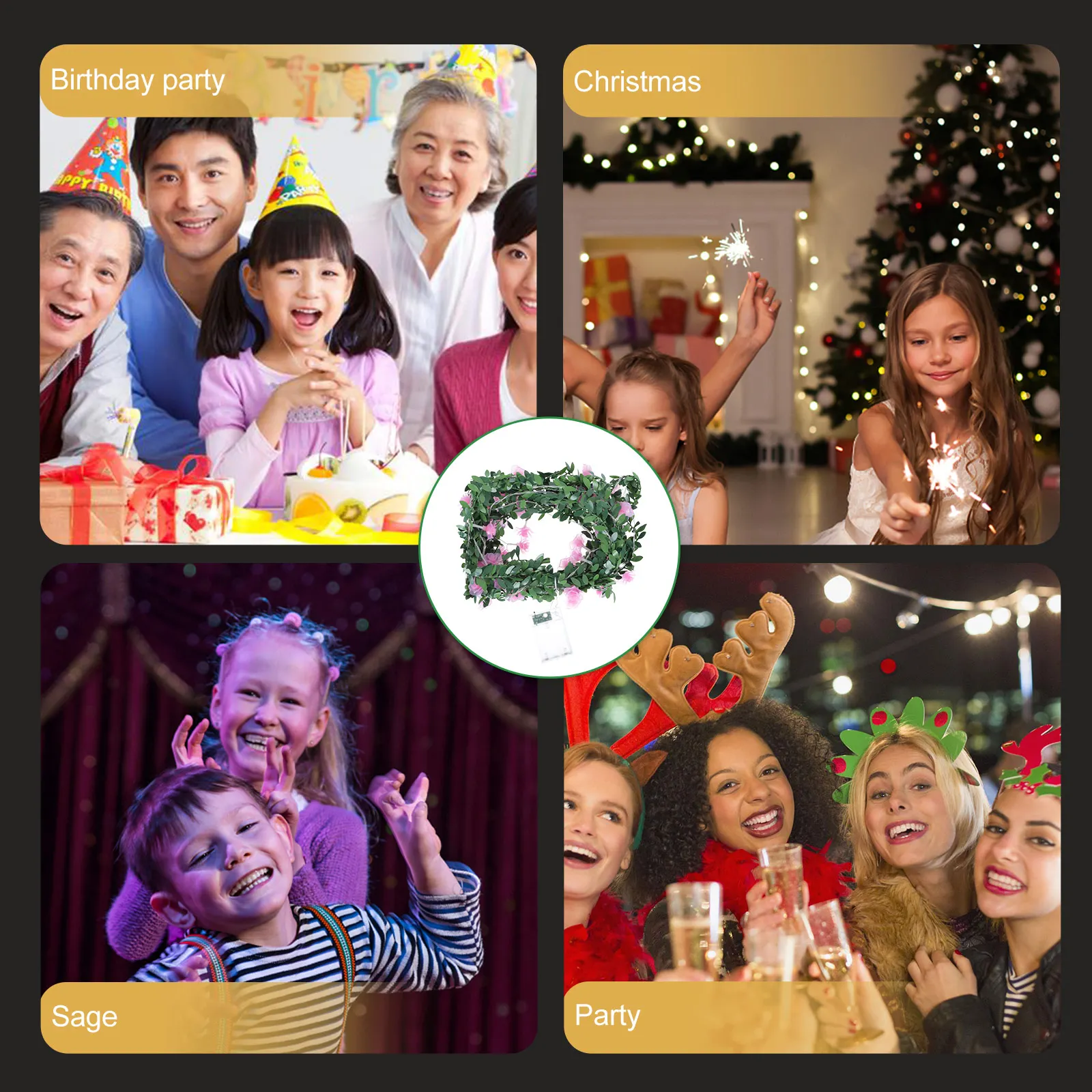 

1pc Simulated Floral Wreath Light Waterproof String Light For Garden Outdoor Lawn Holiday Xmas Wedding Party Decoration