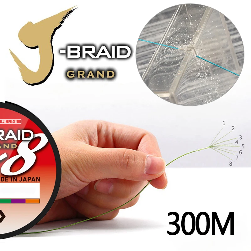 Original DAIWAJ-BRAID GRAND Fishing Line 300M 8 Strands Braided PE Line Fishing Tackle 10 16 20 30 40 60 80 100LB Made in Japan