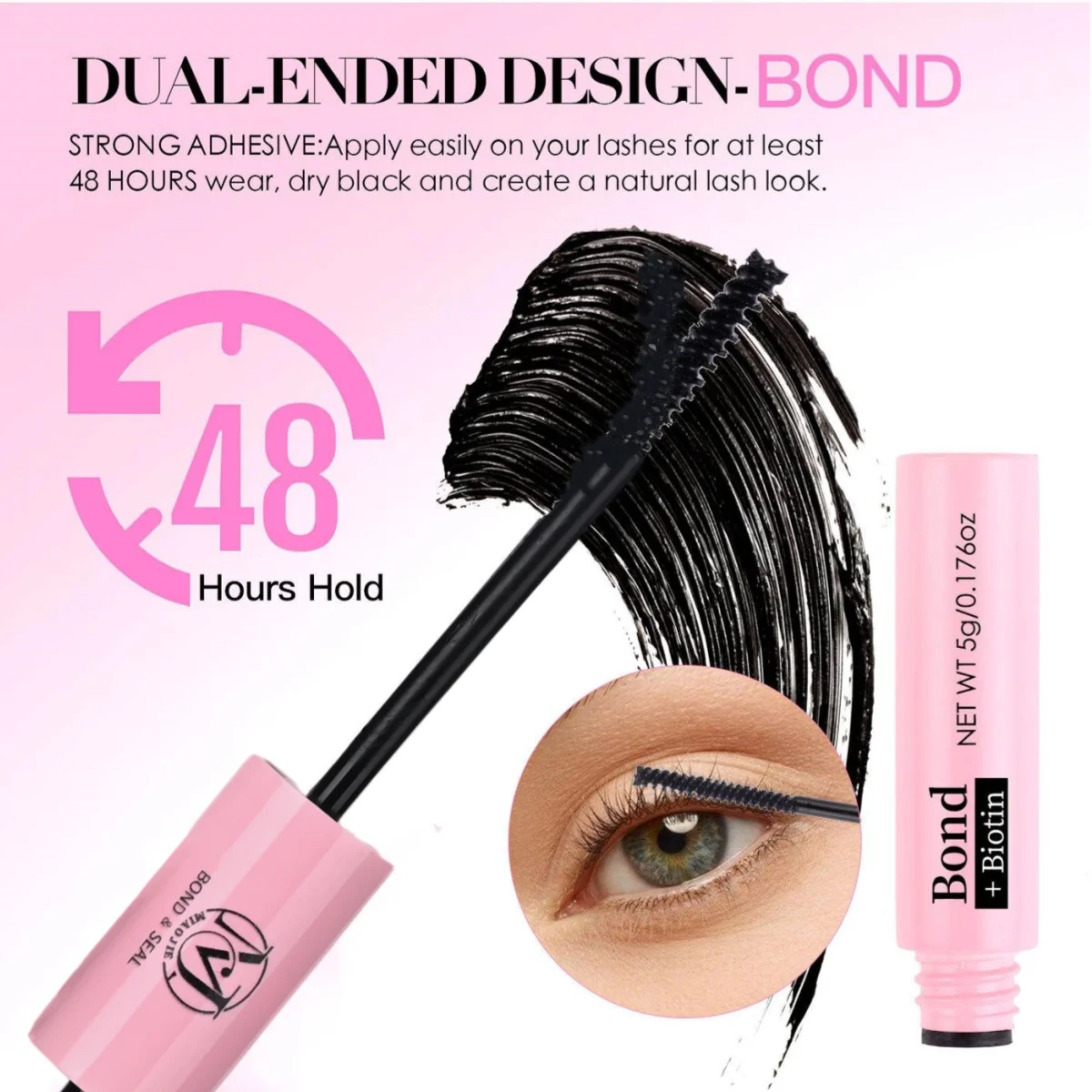 MIAOJIE Eyelash Glue and Seal for Eyelash Clusters Strong Fixed Eyelash Glue Lasting 48H 2 in 1(5ml Black Glue + 5ml Clear Seal) image 4
