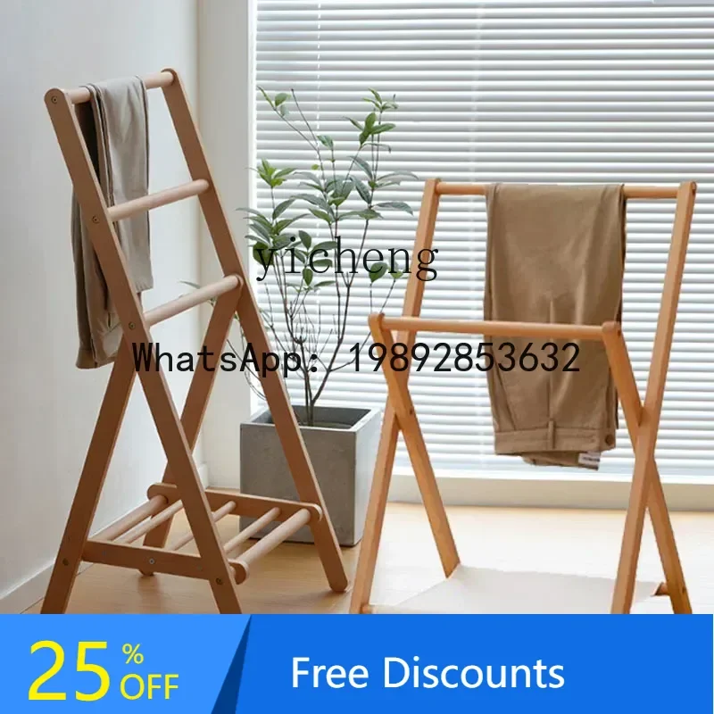 solid wood folding coat rack household floor simple short parent-child hanger double pole