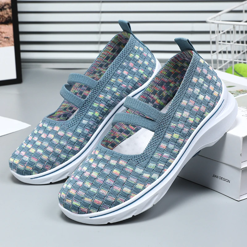 STRONGSHEN Women Mesh Casual Flat Shoes Summer Ladies Walking Shoes Breathable Sneakers Women Slip on Loafers Zapatos De Mujer