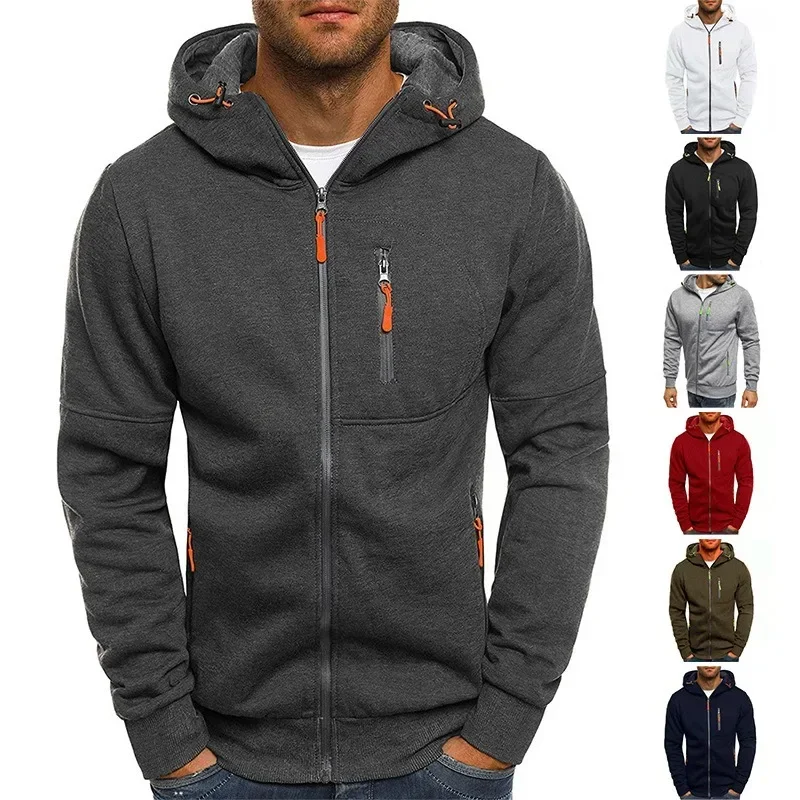 Europe and The United States Men Spring and Autumn Sports Leisure Fitness Loose Zipper Solid Color Hoodie Men Tracksuit Men