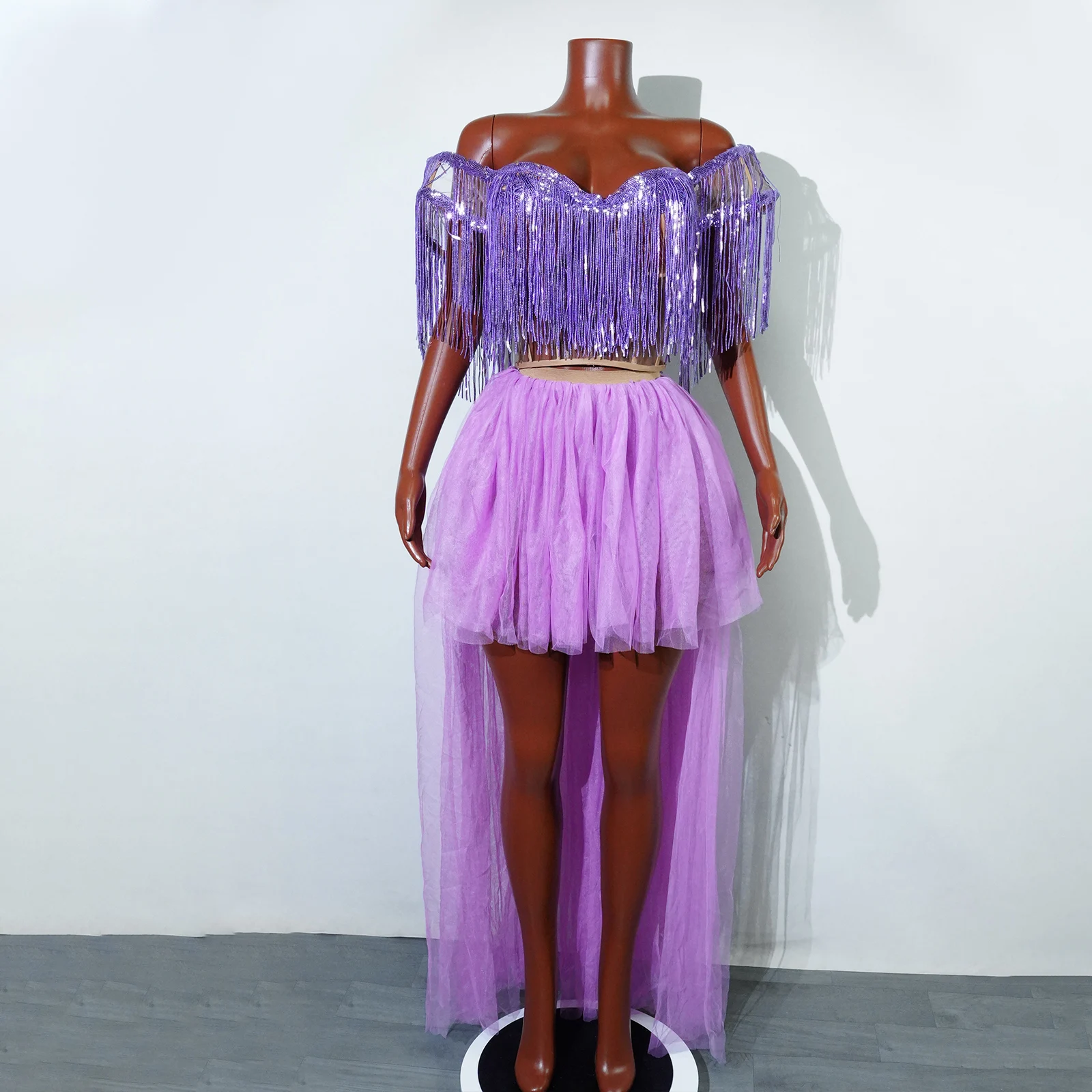 Body con frange con strass scintillanti Danza sexyBodvsuit Vestito da discoteca Spettacolo Performance Abbigliamento da palcoscenico Cantante Ballerino Ballo latino