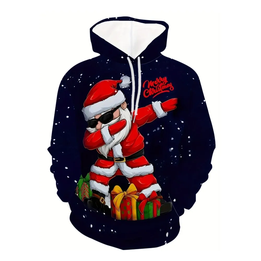 2026 الرجال مقنعين هوديس ثلاثية الأبعاد يطبع عيد الميلاد سانتا كلوز البلوز الرباط كم طويل الشارع الشهير عيد الميلاد الجدة الملابس #4