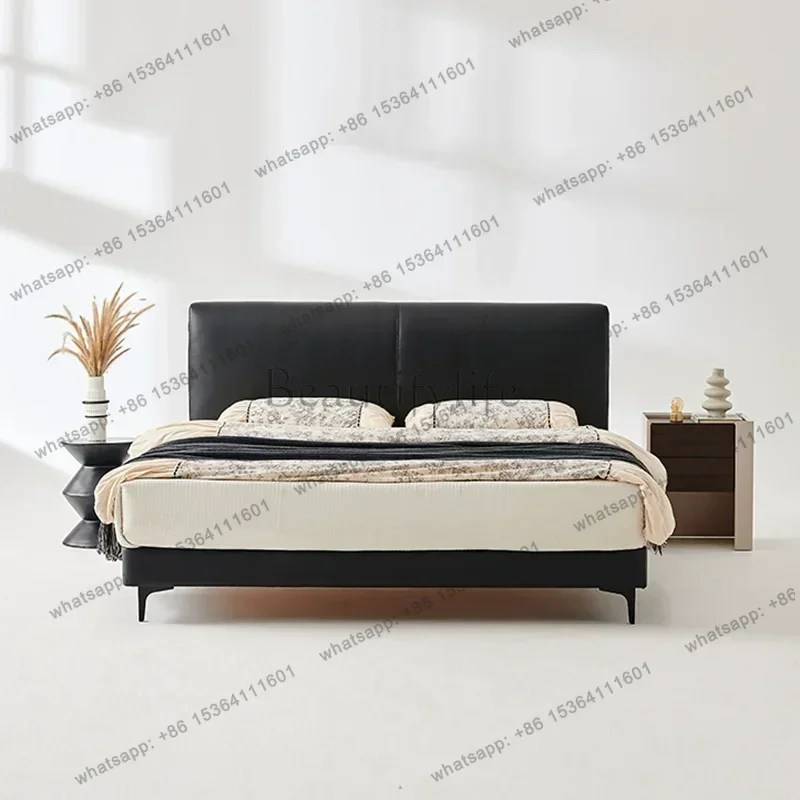 LJY Leather Sleeping Massage Bed Design Wooden Simple Bedroom Bed Double Human Dog Headboards Letto Matrimoniale Home Furniture