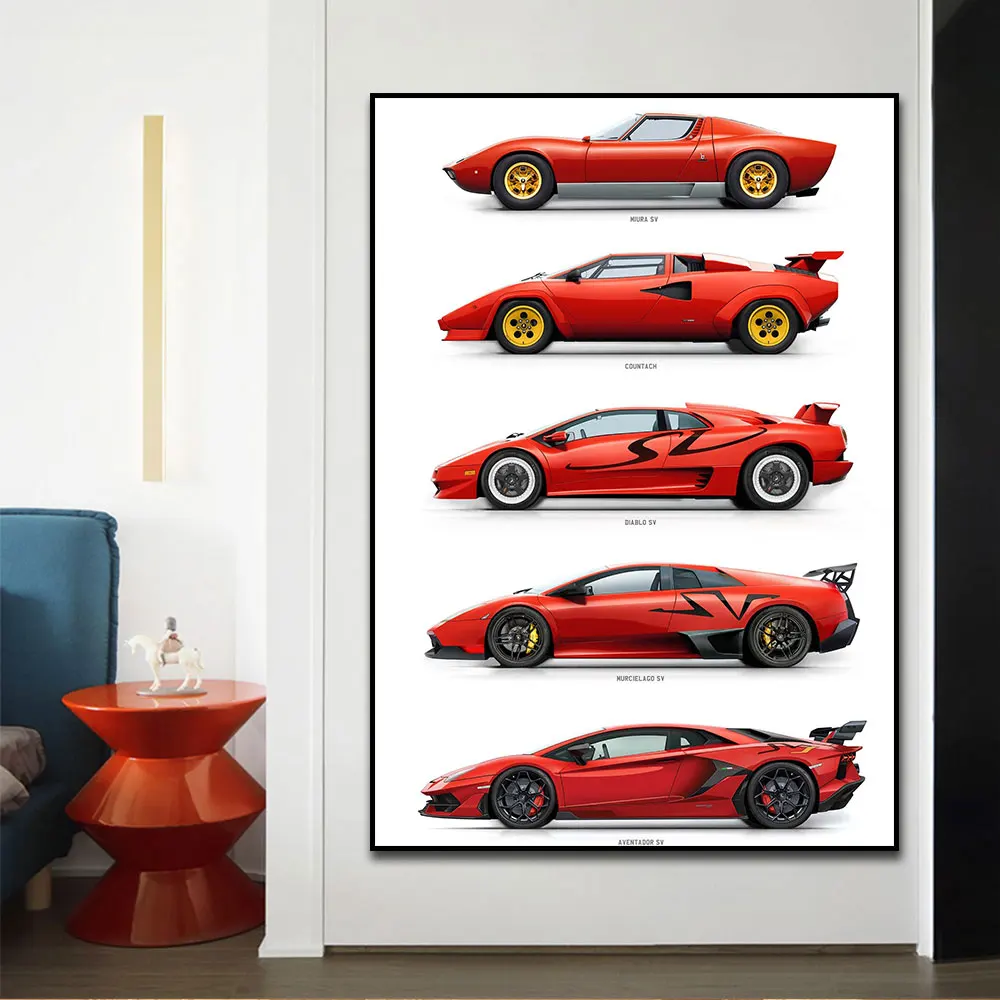 Car Evolution Super Sport Racing Car Canvas Painting Print Poster Home Decor Wall Picture For Living Room Frameless