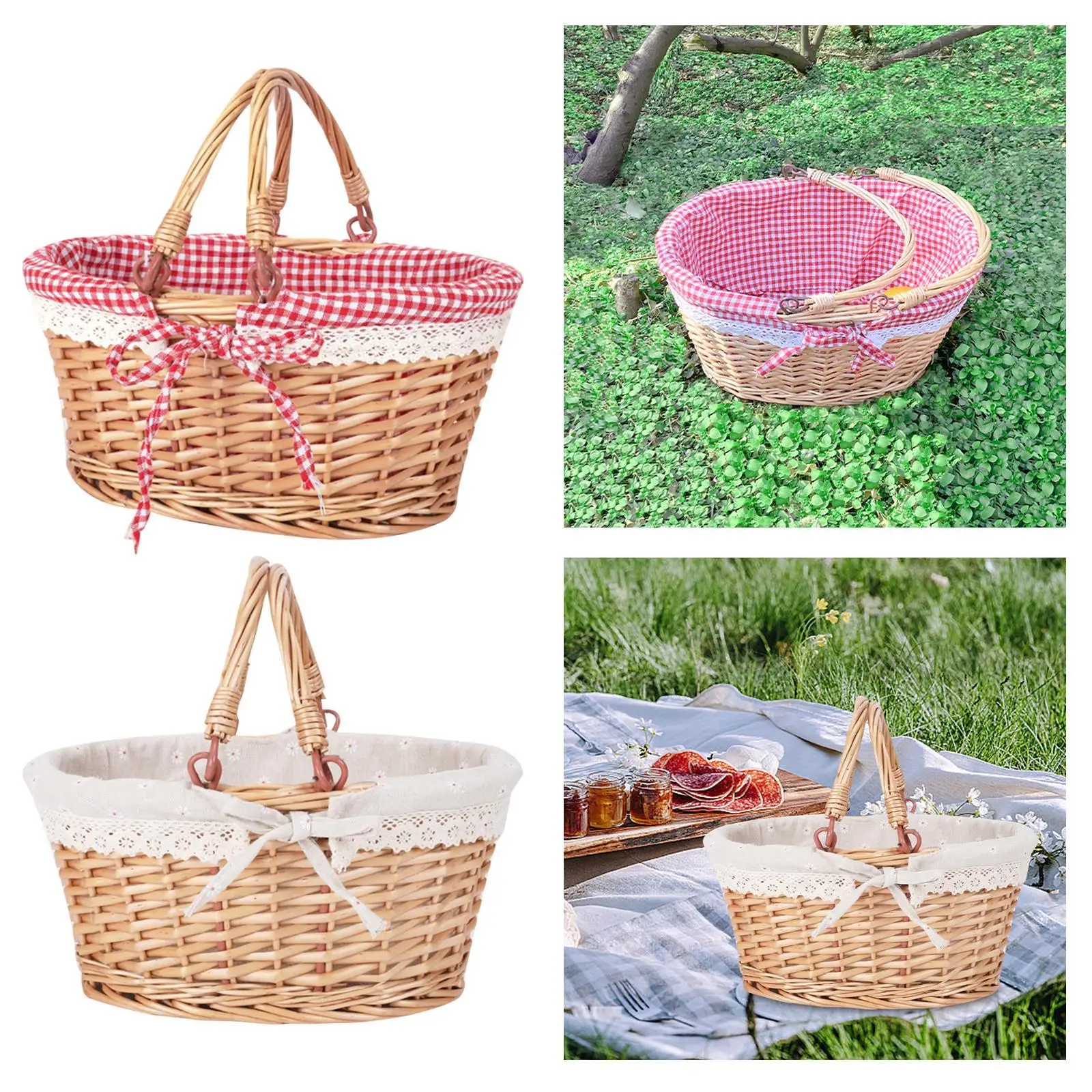

Picnic basket with handle winding basket rattan home organizer hand -woven
