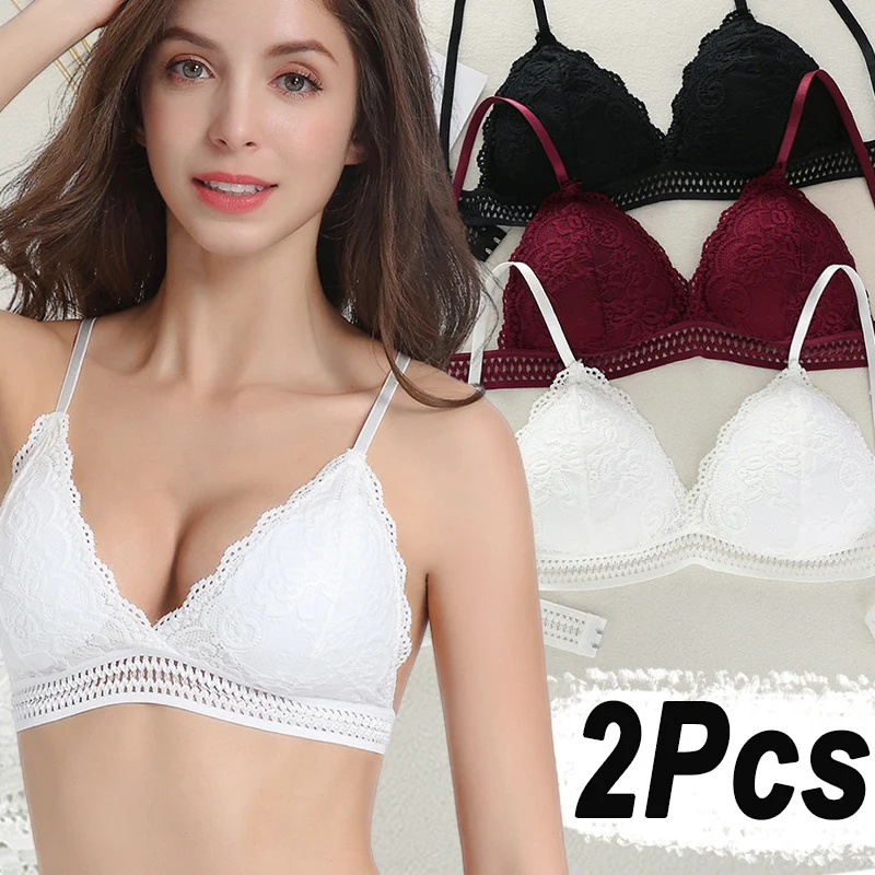 Sexy Floral Lace Bra Women Bralette French Style Girls No Steel Ring Triangle Cup Padded Underwear Deep V Soft Fashion Thin Bras