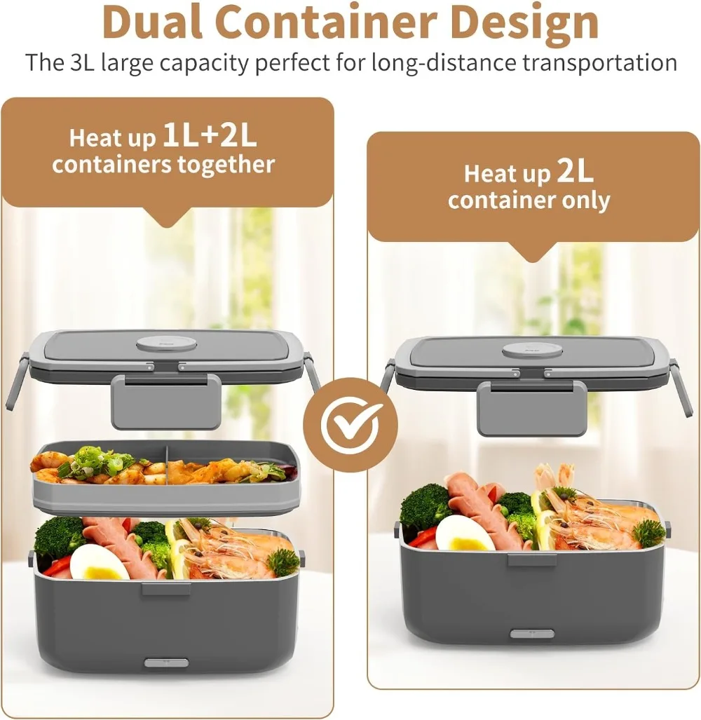 กล่องเบนโตะภาชนะใส่ผลไม้ทำจากสเตนเลส1L เครื่องทำอาหารกล่องข้าวกลางวันไฟฟ้าพร้อม2L