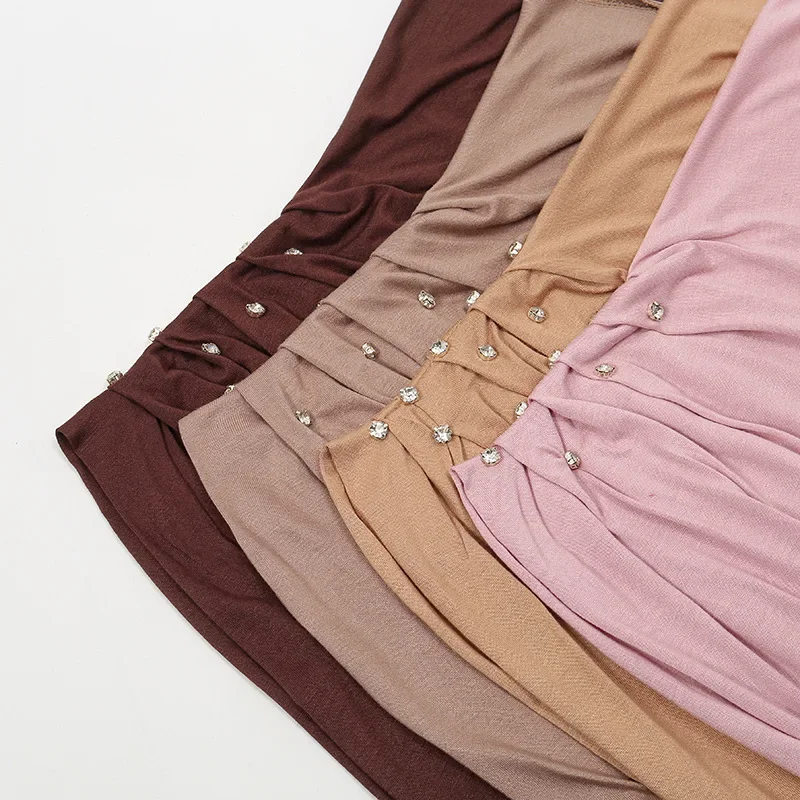 

Мгновенный хиджаб, хлопковый шарф-хиджаб с бриллиантами, трикотажные шапки, дизайн платка, мусульманский шарф, однотонный, готовая к ношению, обертывание головы