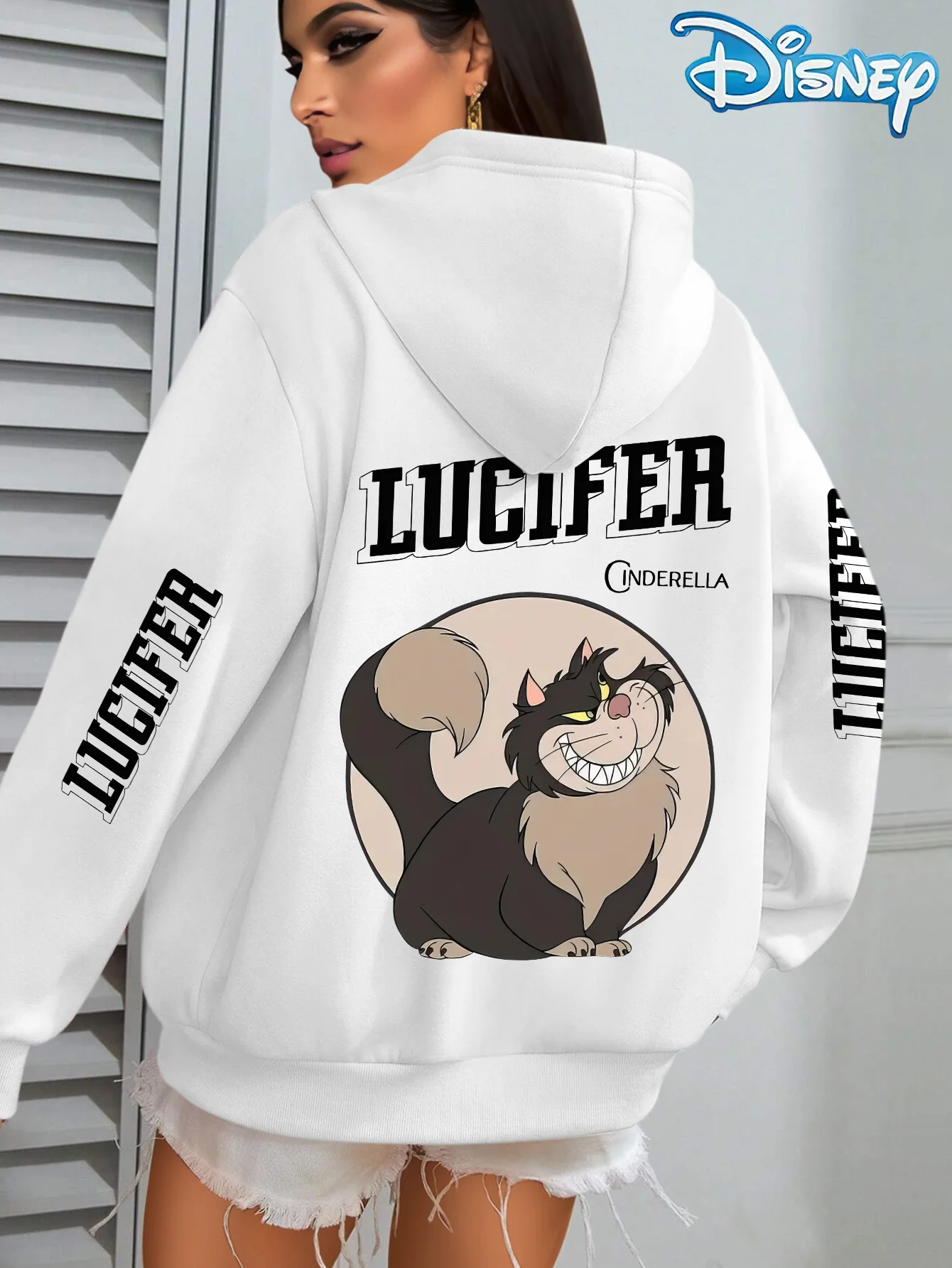 

Женские модные толстовки с капюшоном Disney Lucifer, уличная одежда большого размера, толстовки унисекс, осенне-зимние флисовые повседневные универсальные