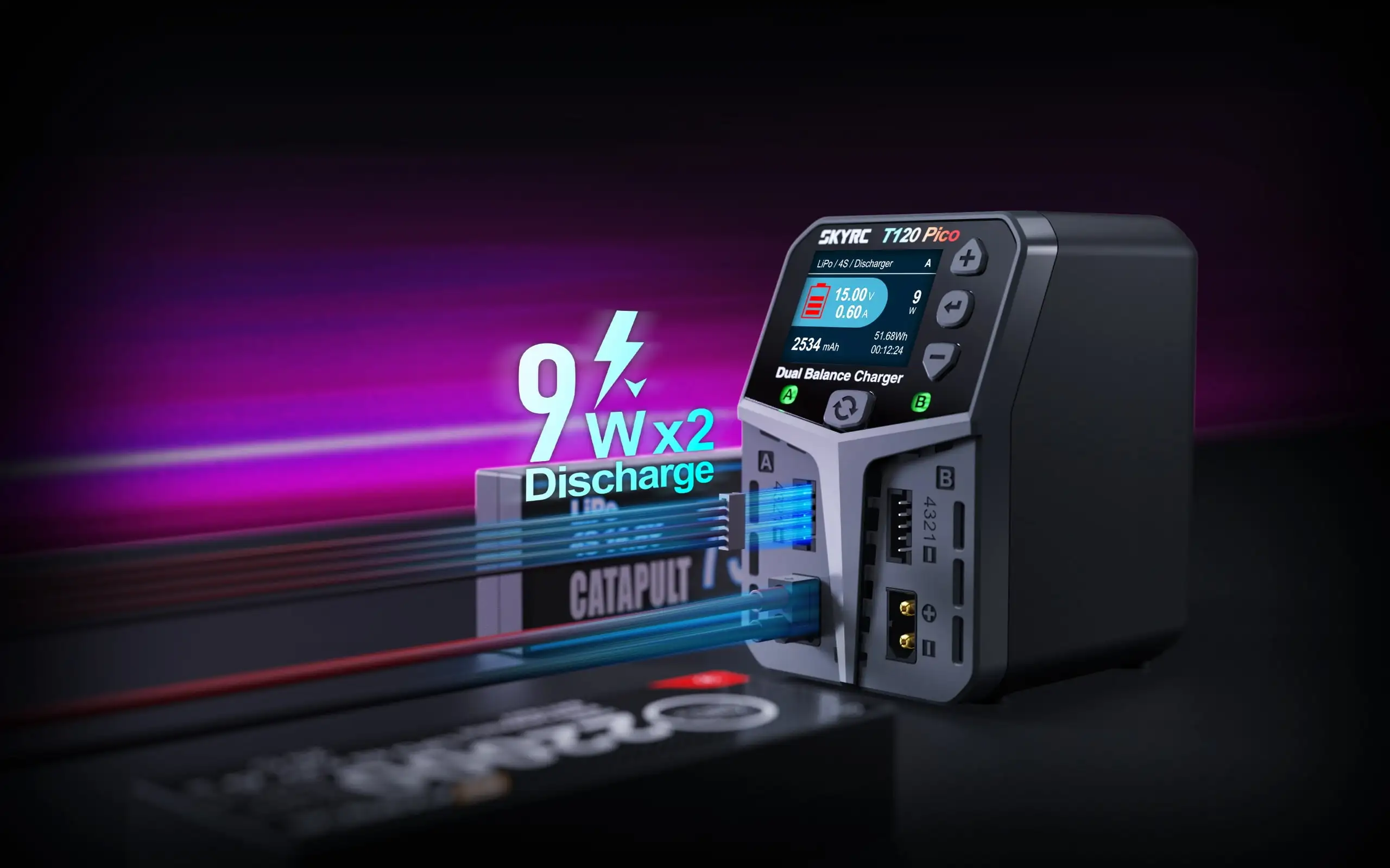 SKYRC T120 AC Lipo Battery Balance Charger Dual 5A 2X50W for 2-4S NiMH / NiCd / LiPo / LiFe / Lilon / LiHV RC Car Charger