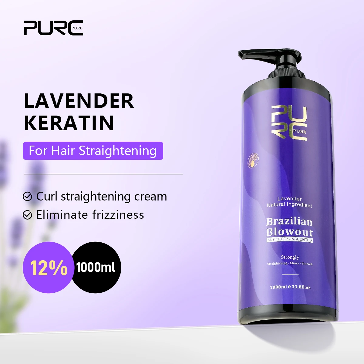 

PURC Keratin Hair Straightening Set 8% 12% Professional Brazilian Keratin Hair Treatment Curly Repair Smoothing Hair Care