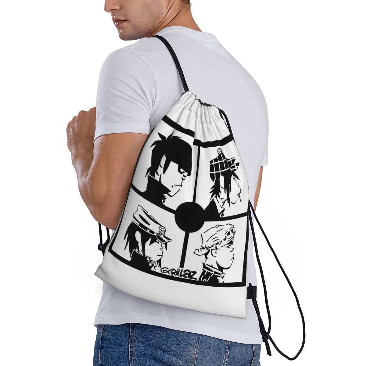 

Gorillaz Punk Rock Band Backpacks Casual Drawstring Bundle Pocket Sports Bag Book Bags for Man Woman Students