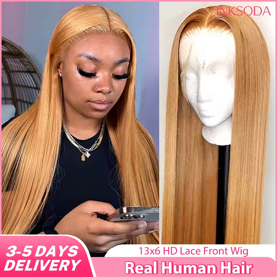 

Парик из натуральных волос 220% плотности, медово-русый, прямой, с HD-кружевной фронтальной частью 13x6, предварительно выщипанный, для женщин