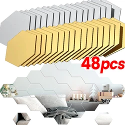 Wholesale Acrylic Hexagon Mirror Wall Stickers Self Adhesive Solid Paster DIY Tile Decals Living Room Art Decoration Ornaments