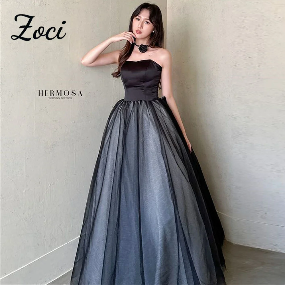 

Zoci Black Elegant Wedding Dresses Fairy Tulle Strapless Evening Dress Princess A-line Photos Shoot Customized Bride Party Gown