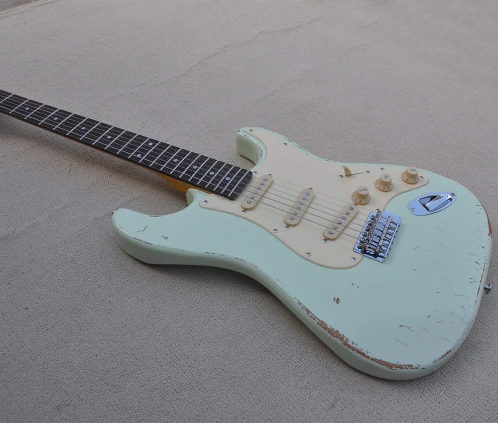 Relic 6 Strings Light Blue Electric Guitar with Rosewood Fretboard,SSS Pickups,Can be Customized